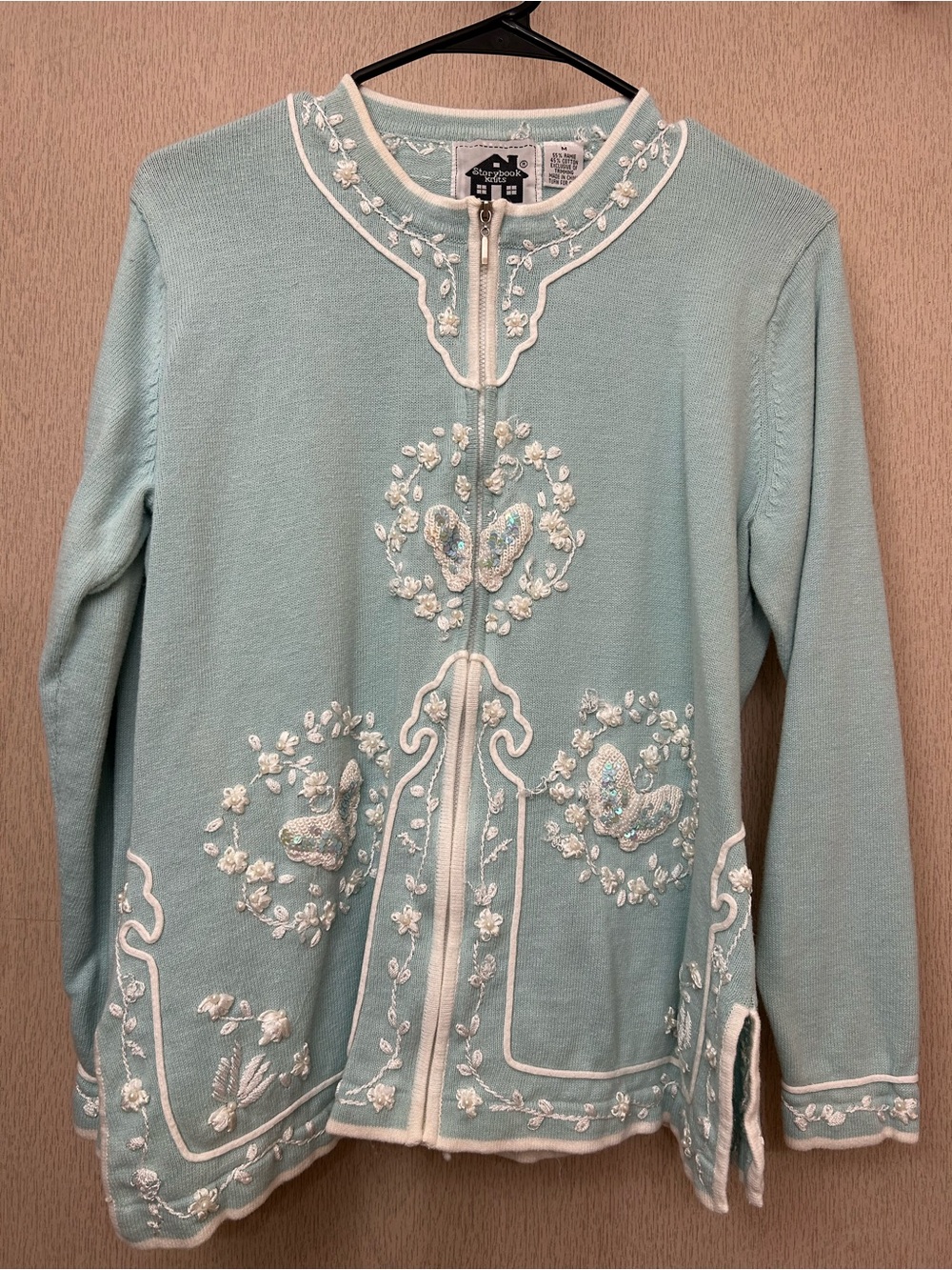 Storybook Knits - Vintage Baby Blue Butterfly Sweater Jacket - Size M